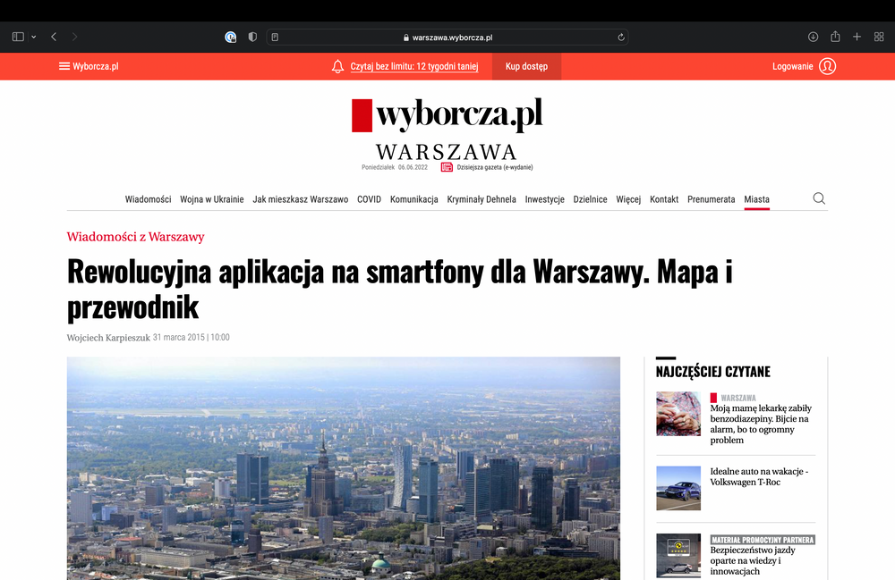 Gazeta Wyborcza: Rewolucyjna aplikacja na smartfony dla Warszawy. Mapa i przewodnik