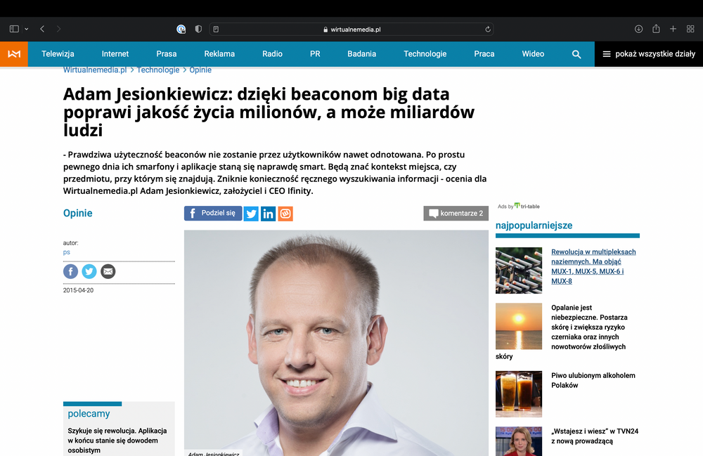 WirtualneMedia: Adam Jesionkiewicz: dzięki beaconom big data poprawi jakość życia milionów, a może miliardów ludzi