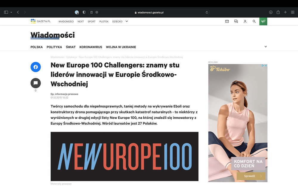 Gazeta Wyborcza: New Europe 100 Challengers: znamy stu liderów innowacji w Europie Środkowo-Wschodniej