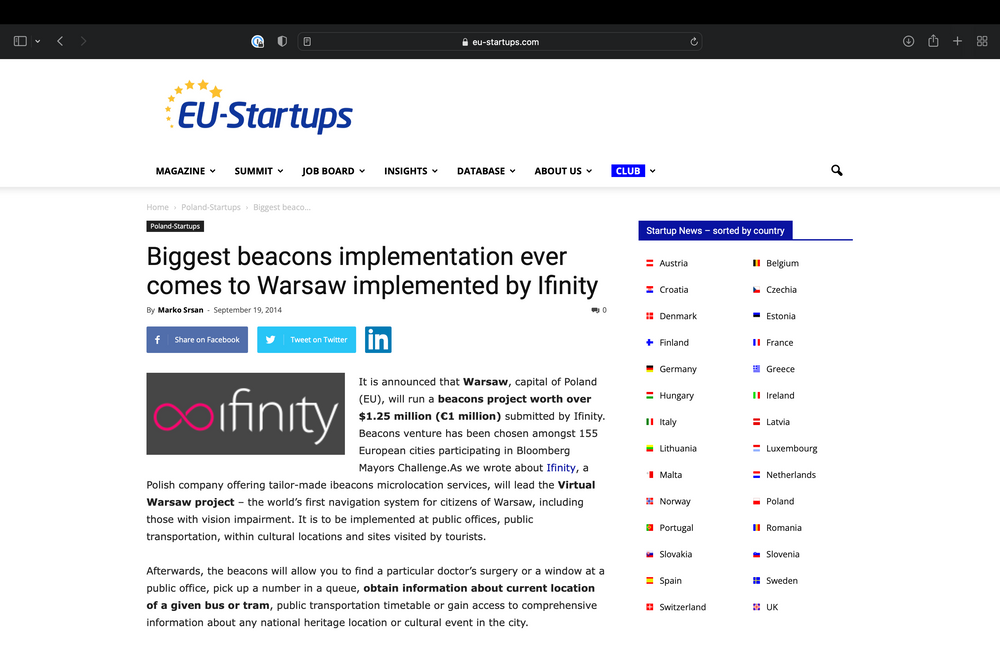 EU Startups: Biggest beacons implementation ever comes to Warsaw implemented by Ifinity