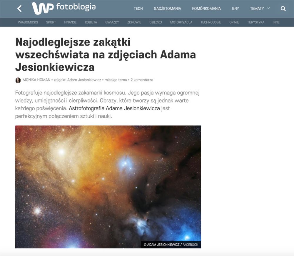 Wirtualna Polska: Najodleglejsze zakątki wszechświata na zdjęciach Adama Jesionkiewicza