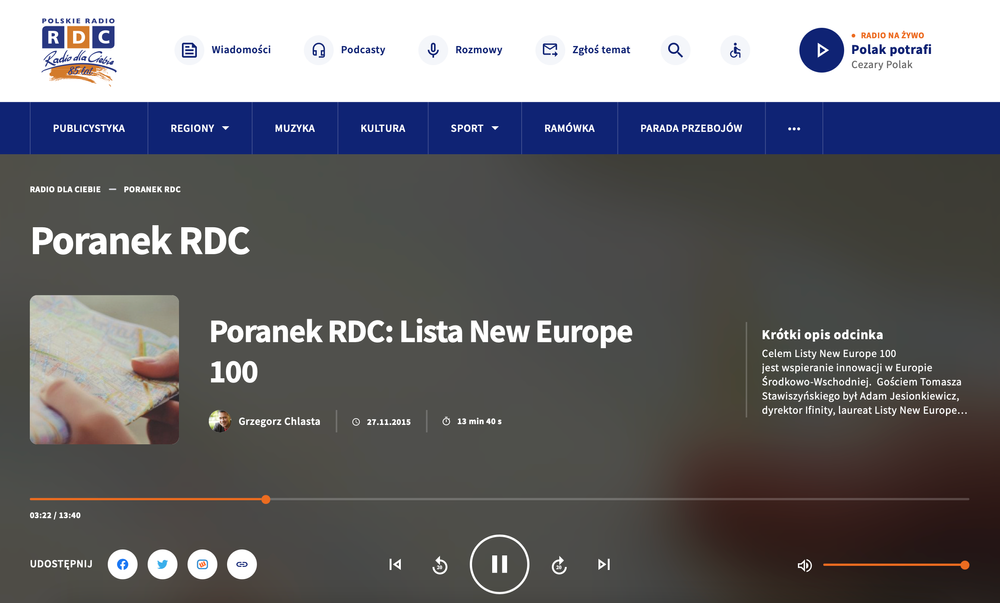Poranek RDC: Lista New Europe 100 - Adam Jesionkiewicz