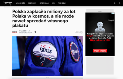 Boop: Polska zapłaciła miliony za lot Polaka w kosmos, a nie może nawet sprzedać własnego plakatu